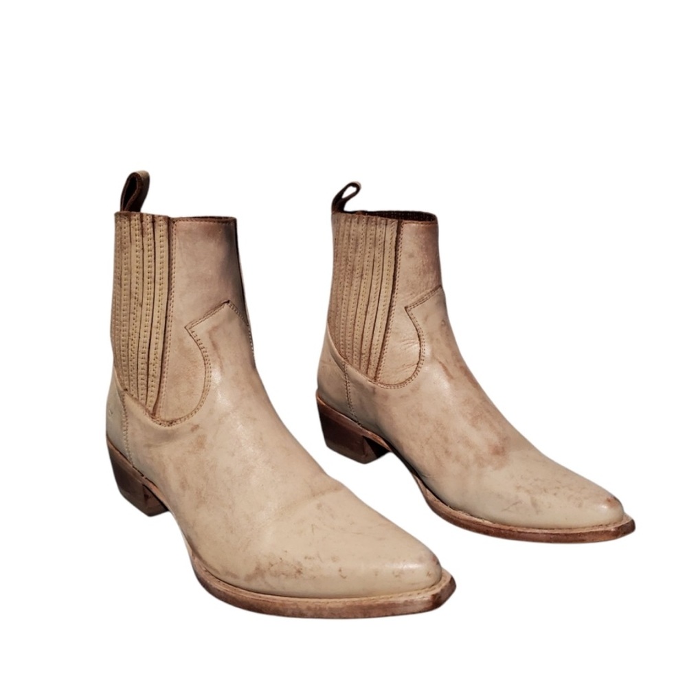 Frye beige leather cowboy ankle boots western - 9.5